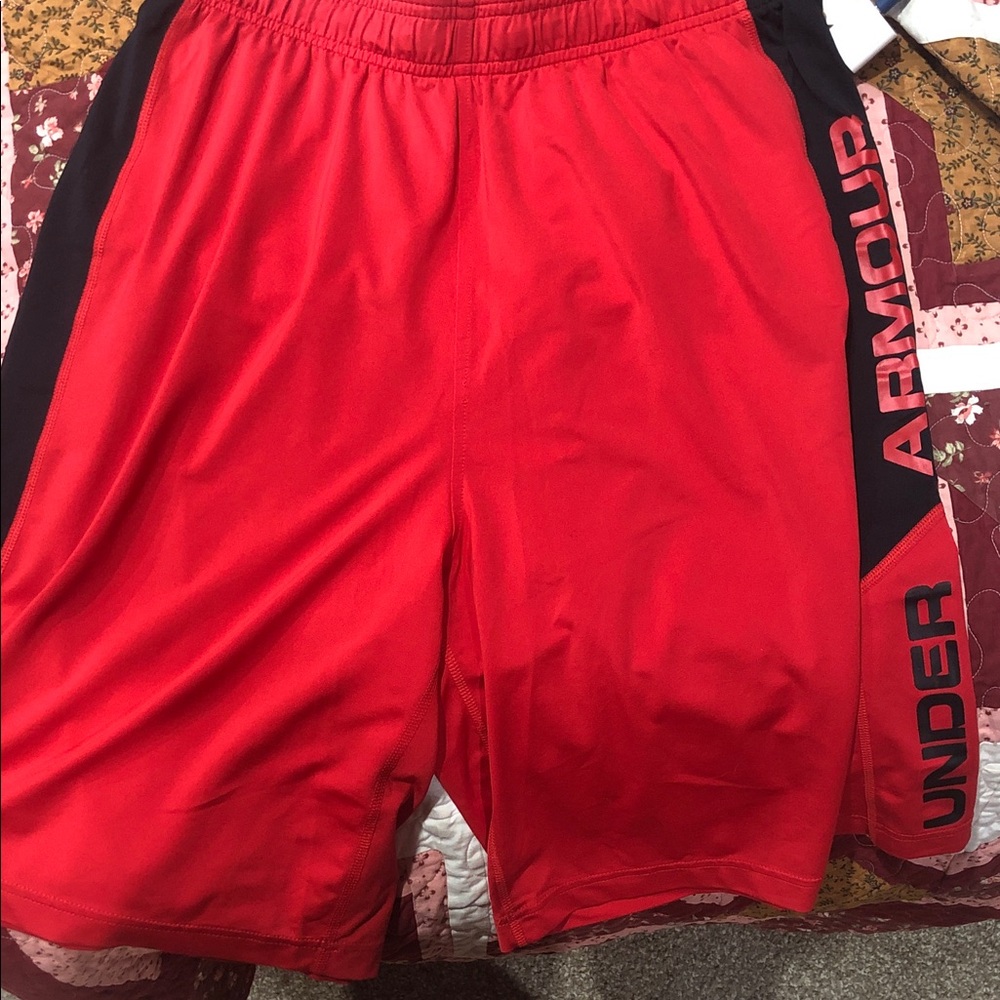 Under Armour Men's Red and Black Athletic Shorts